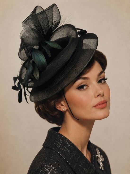 Peter Bettley Accessories - Peter Bettley London Black Fascinator Hat With Feathers & Bow Design NEW